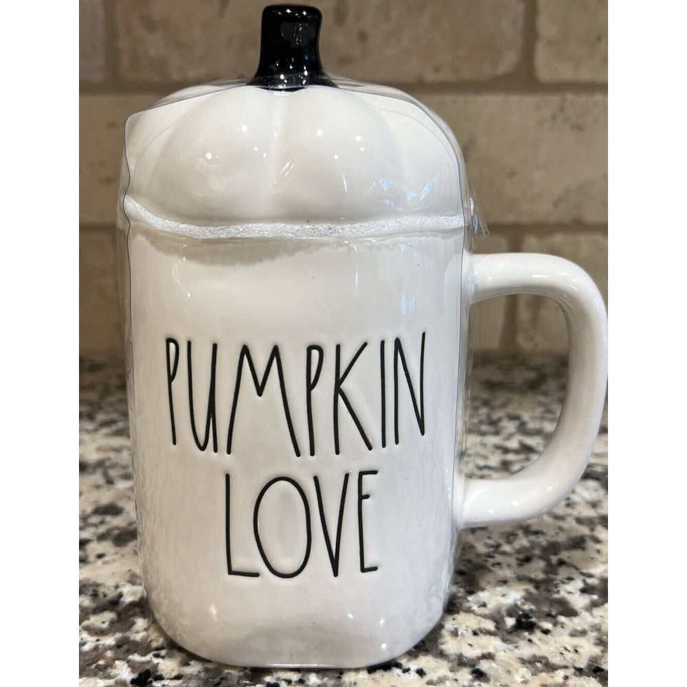 Rae Dunn Pumpkin Love Ivory Figural Mug with Topper Fall Holiday